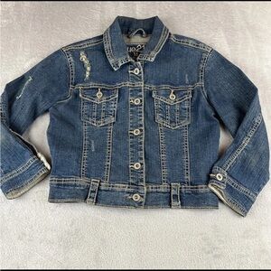 Rue 21 Women’s Junior’s Cropped Distressed blue Denim Jacket size M